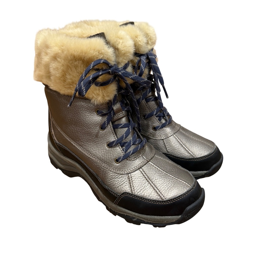 Clarks Mazlyn Arctic Pewter Leather Faux Fur Duck Boots Women 9.5 W Snow